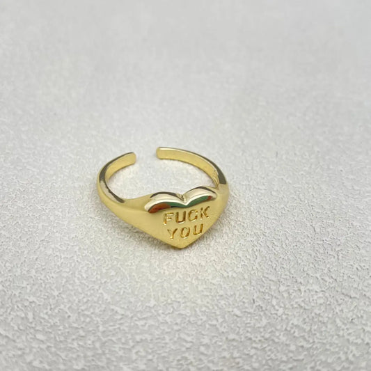 Fuck You 18k Gold Plated Glossy Heart Shaped Ring