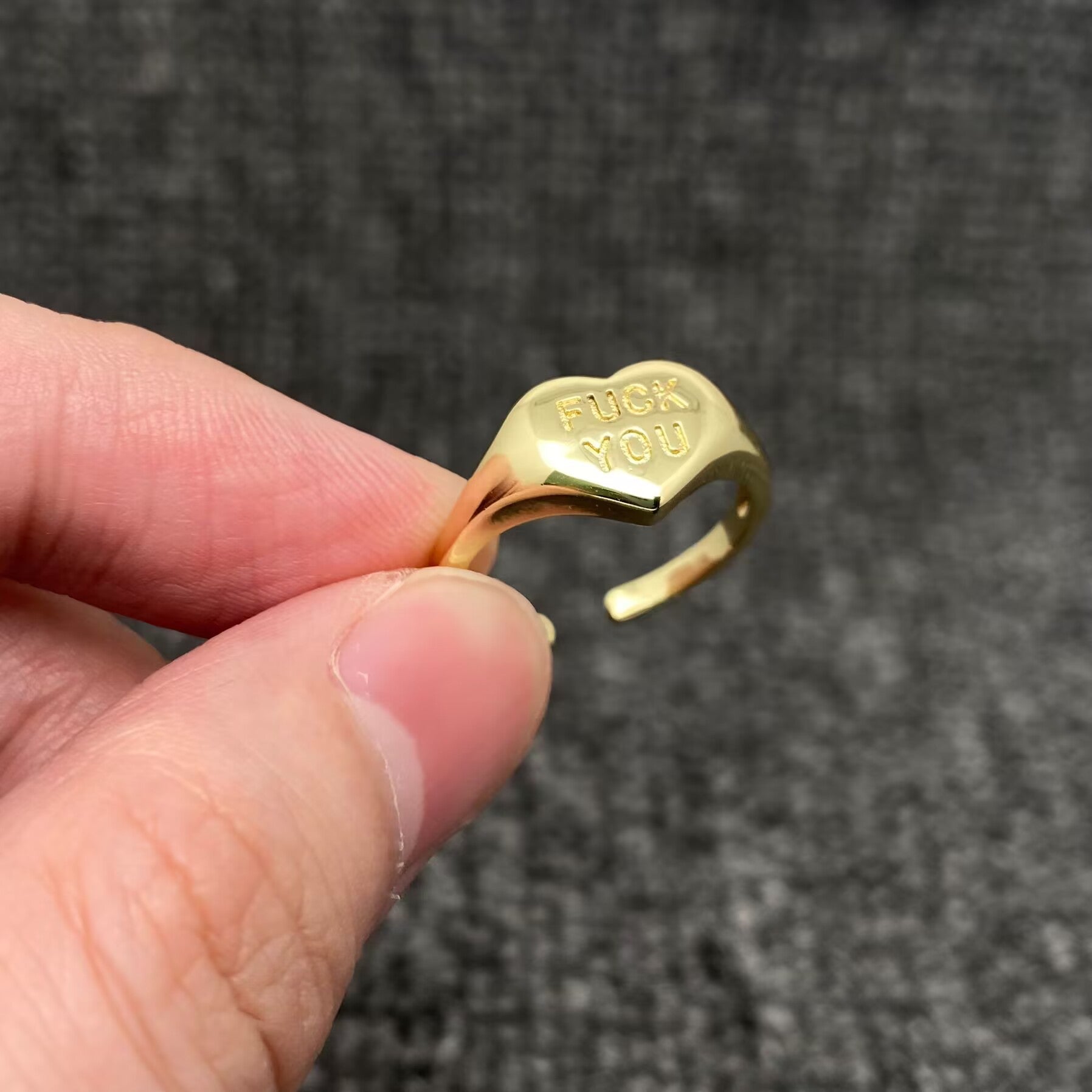 Fuck You 18k Gold Plated Glossy Heart Shaped Ring