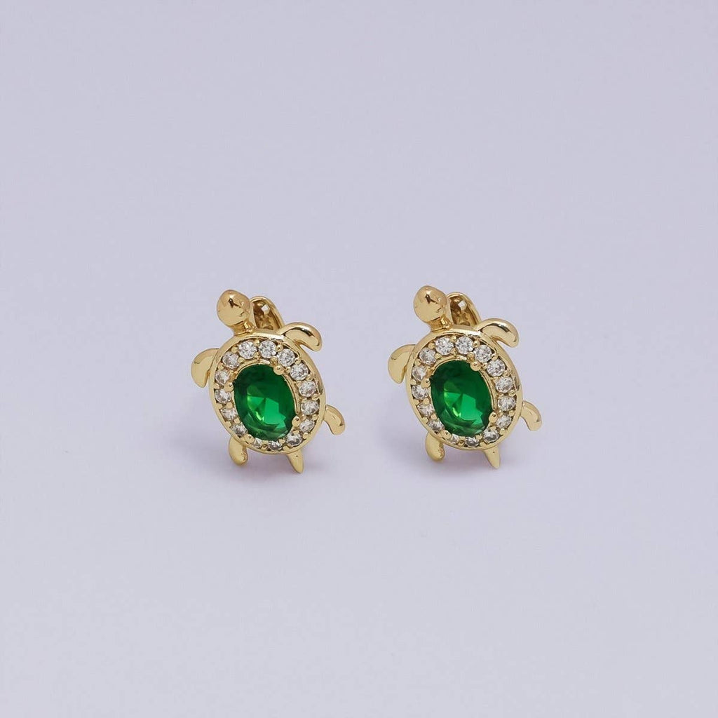 24K Gold Filled Micro Paved CZ Turtle Tortoise Animal Huggie Earrings | AB1036 - AB1062