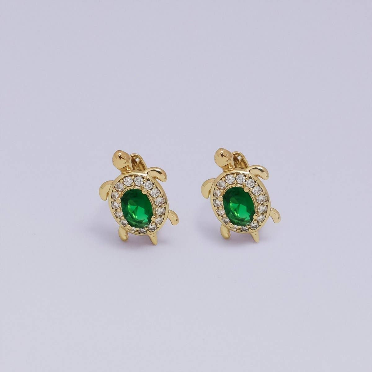 24K Gold Filled Micro Paved CZ Turtle Tortoise Animal Huggie Earrings | AB1036 - AB1062