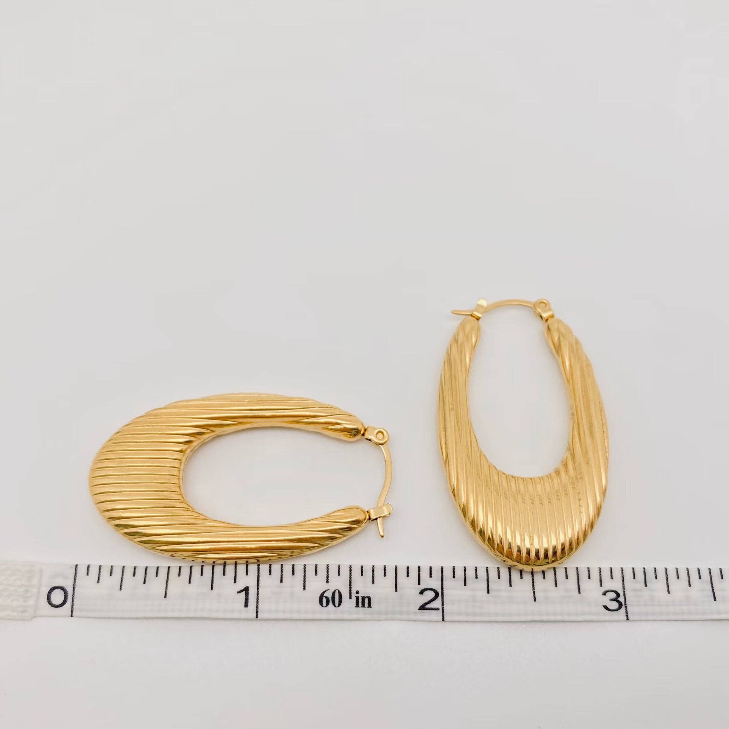 U Shape Vertical Grain Stainless Steel Hoop Earring - FGS