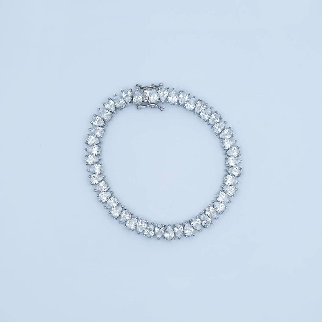 24K Gold Filled Clear CZ Double Teardrop Tennis Chain Bracelet in Gold & Silver | WA-3140 WA-3141