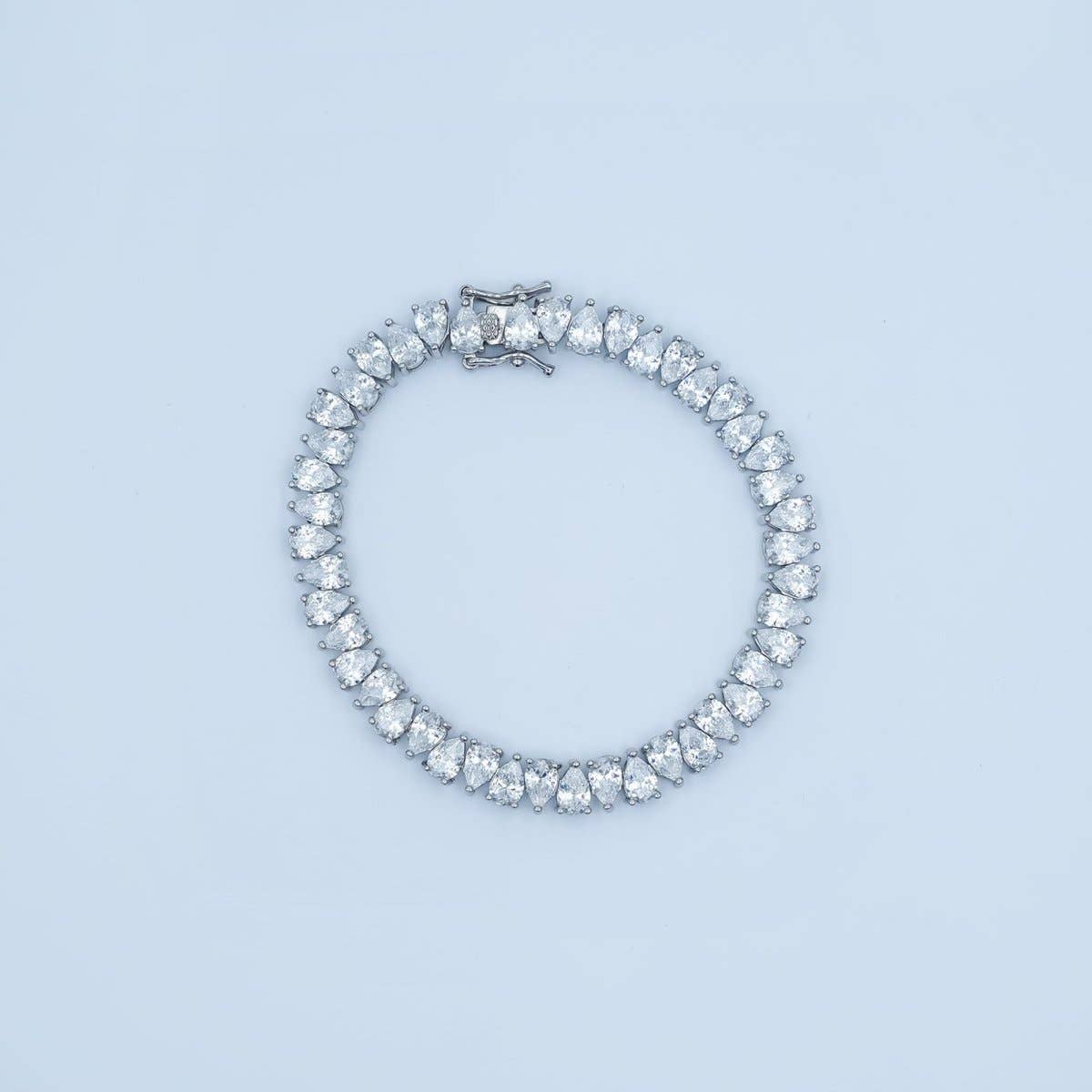 24K Gold Filled Clear CZ Double Teardrop Tennis Chain Bracelet in Gold & Silver | WA-3140 WA-3141