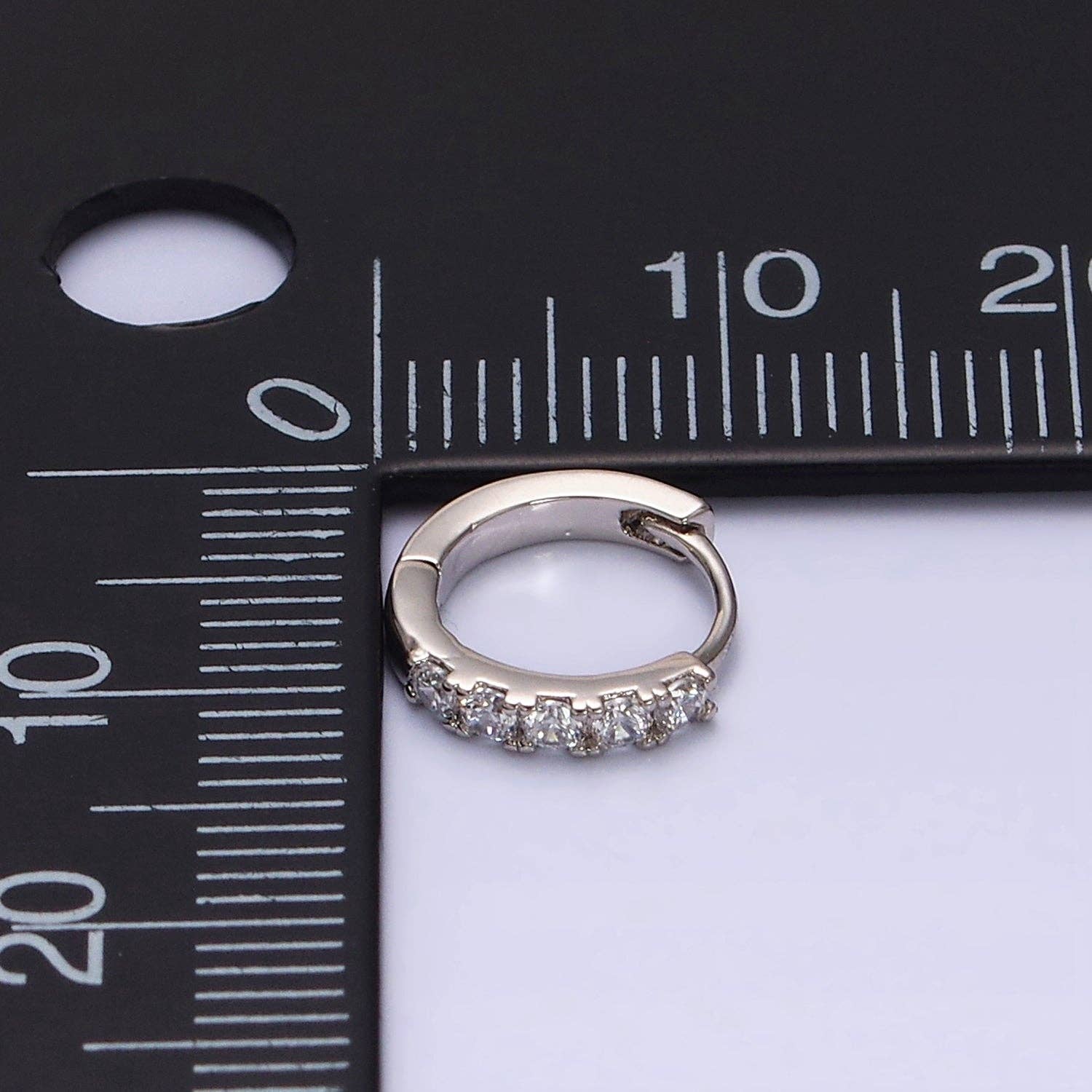 White Gold Filled Clear Micro Paved CZ 10mm Cartilage Huggie Earrings | AD1543