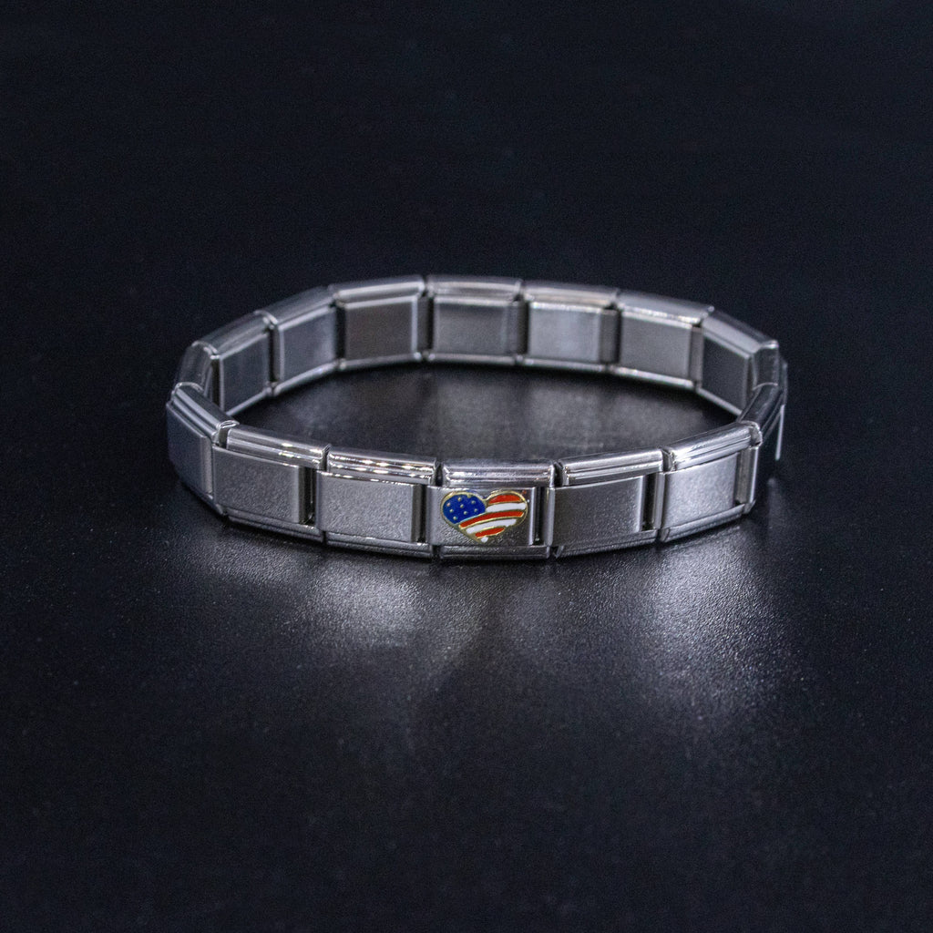 Italian Charms - USA Heart Flag, 9mm Enamel Bracelet Links