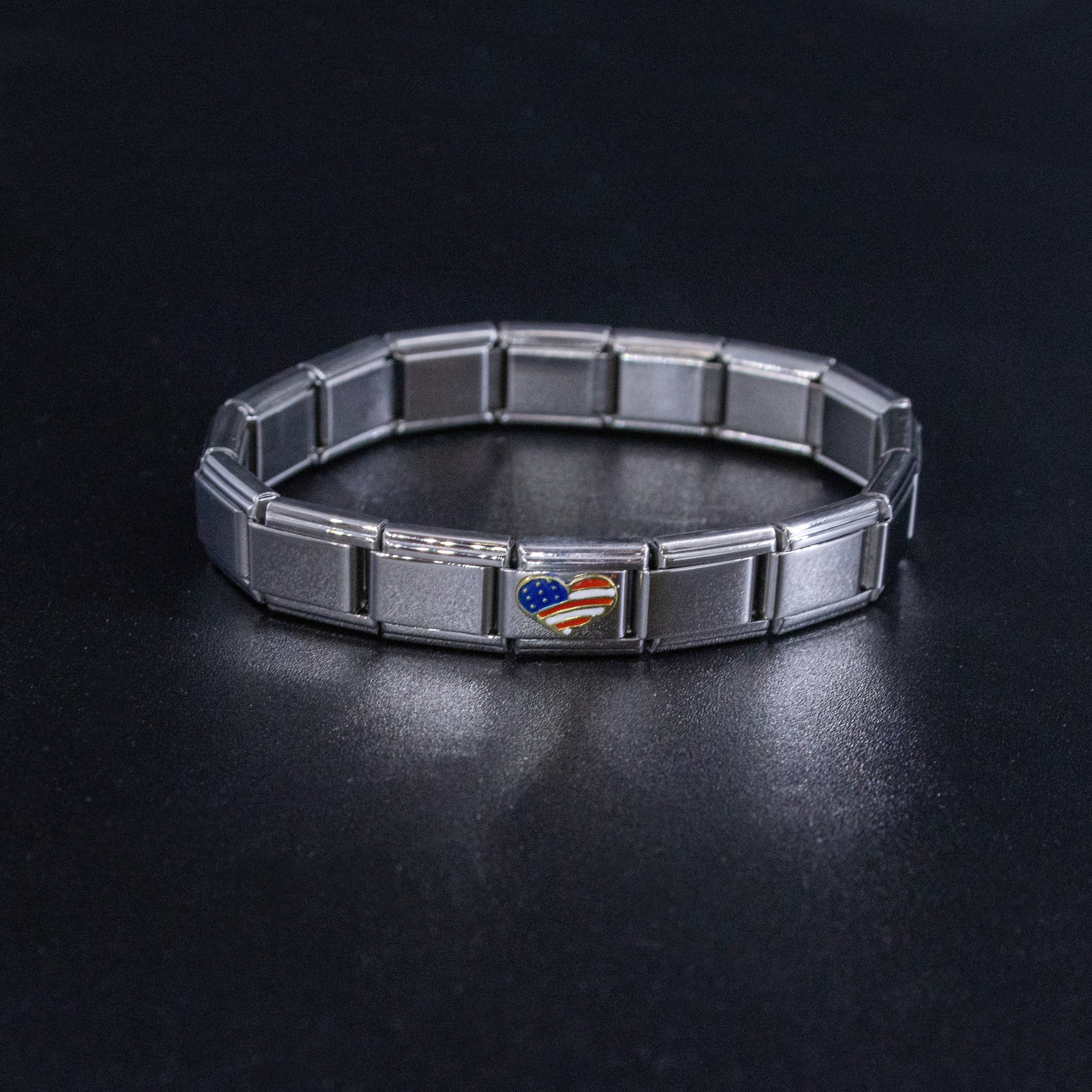 Italian Charms - USA Heart Flag, 9mm Enamel Bracelet Links