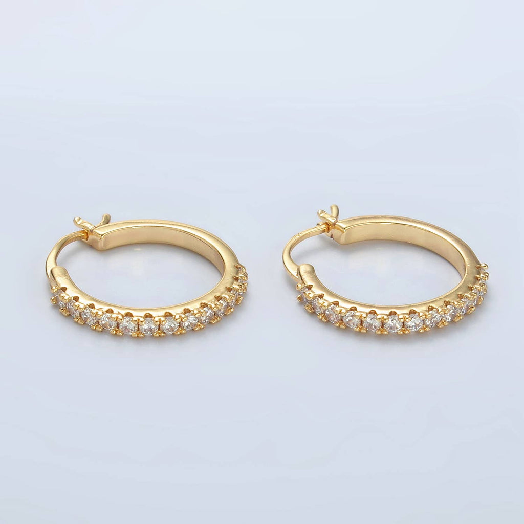 24K Gold Filled CZ Micro Paved Latch Hoop Earrings | T-158