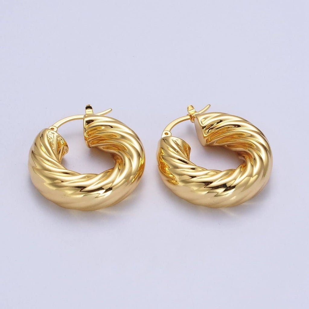 30mm Chubby Twisted Croissant French Lock Latch Earrings in Gold & Silver | AB144 AB145