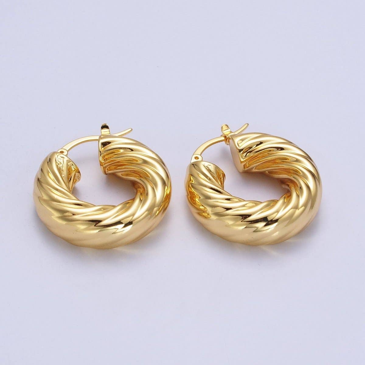30mm Chubby Twisted Croissant French Lock Latch Earrings in Gold & Silver | AB144 AB145