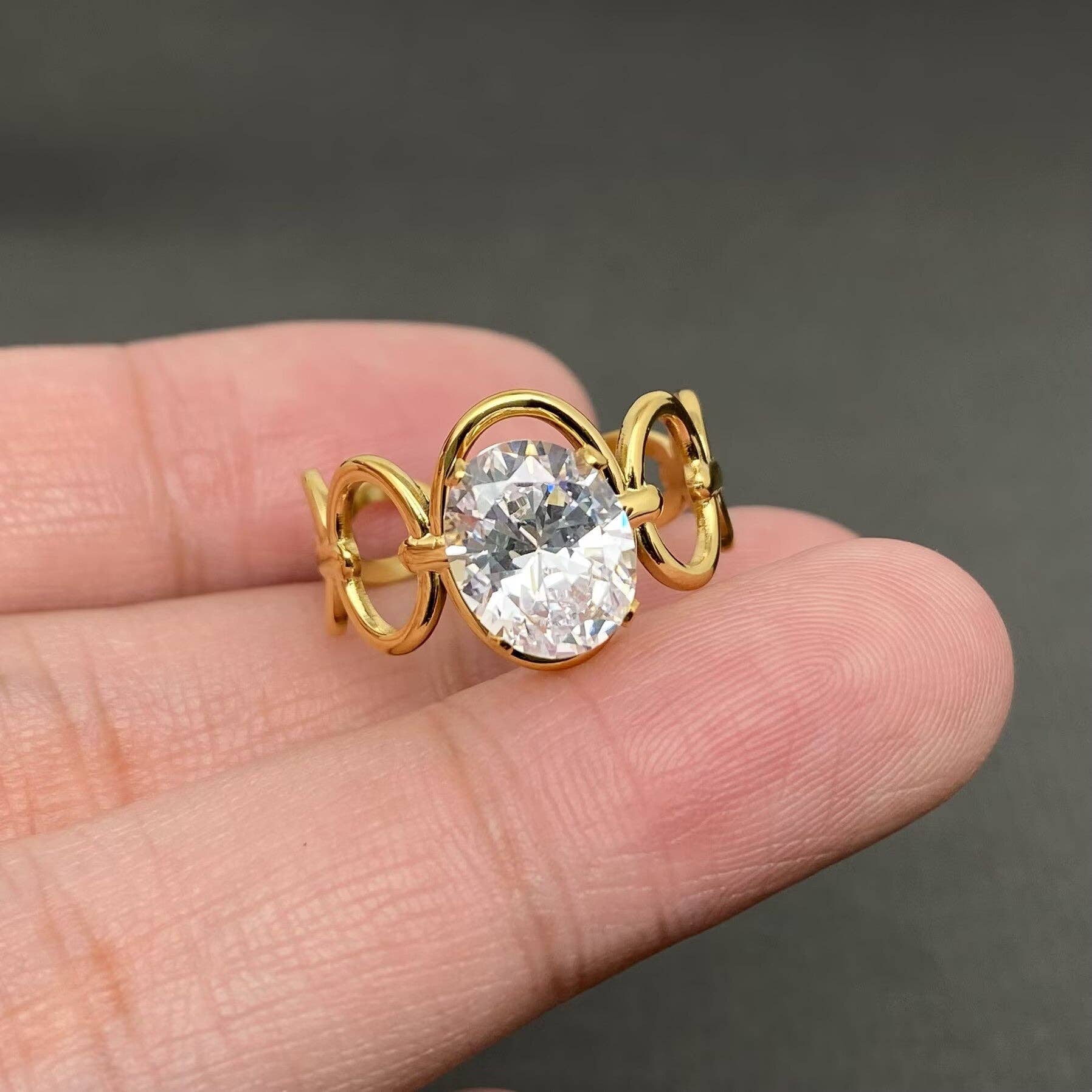 Zircon Inlaid Irregular Geometry 18K Gold Plated SS Ring - FGS