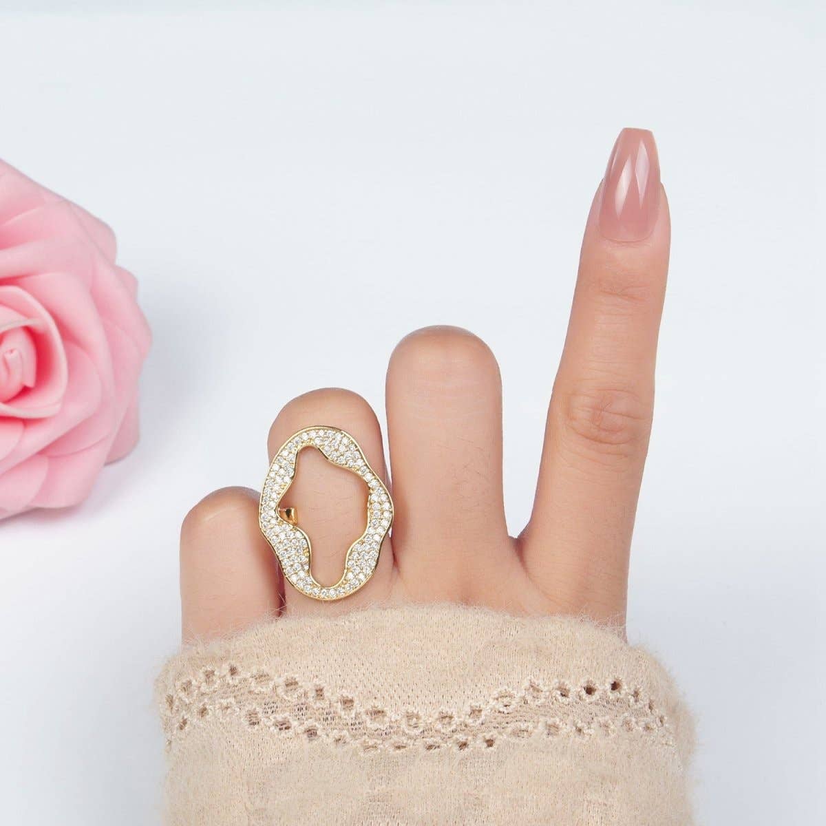24K Gold Filled Open Abstract Micro Paved CZ Ring | U326