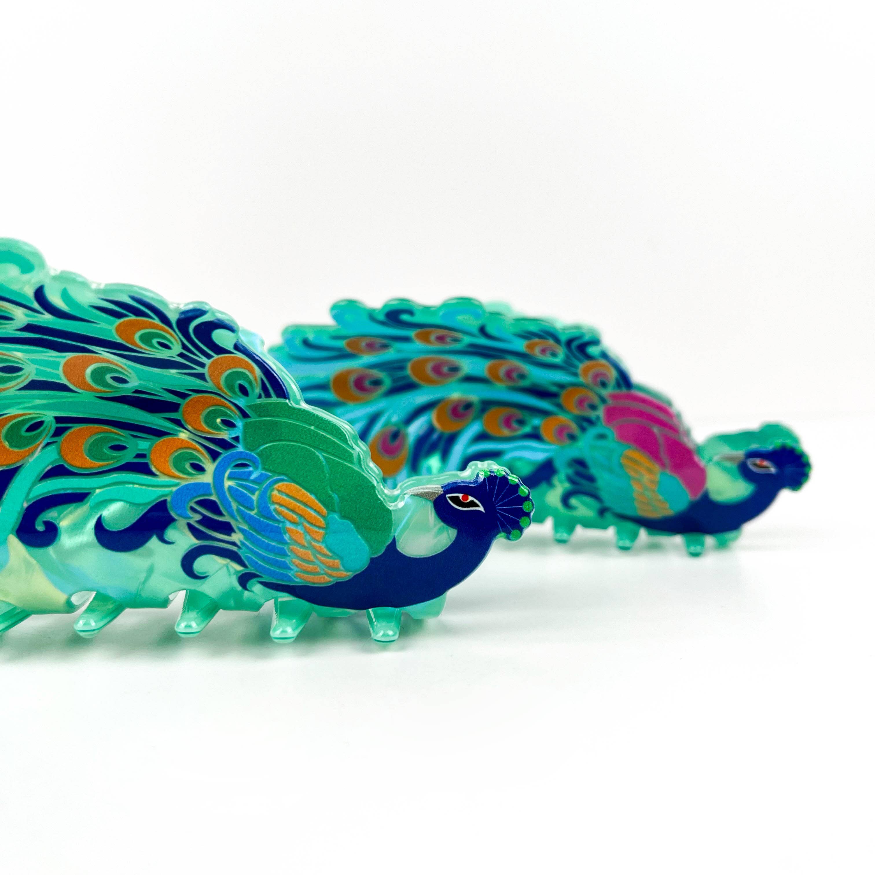 Elegant Peacock Print Acrylic Animal Hair Claw Clip