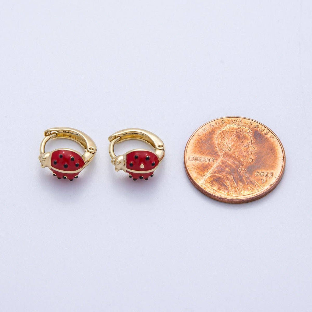 14K Gold Filled 12mm Ladybug Insect Enamel Huggie Earrings | Earrings-00075