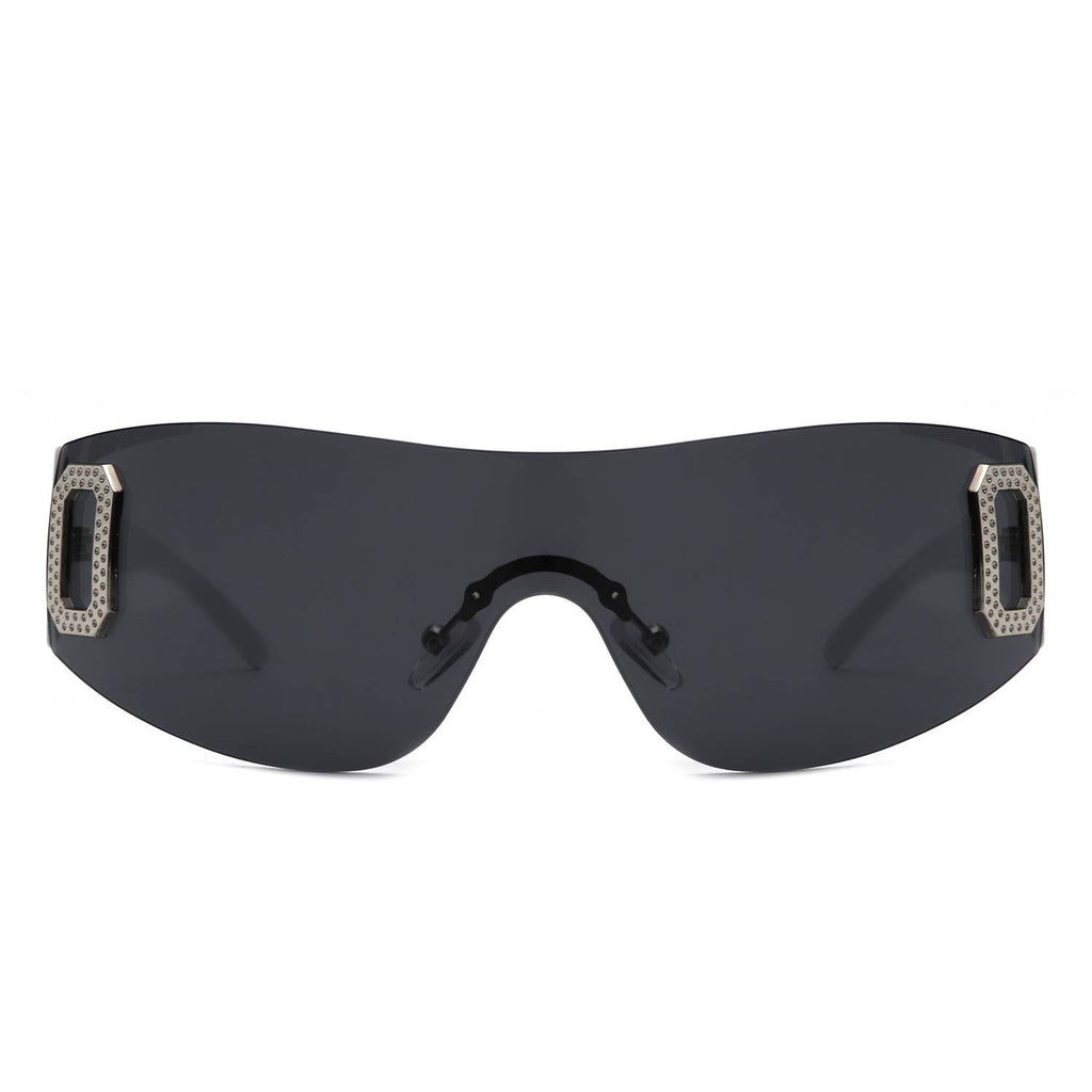 Rectangle Rimless Sleek Wrap Around Fashion Sunglasses