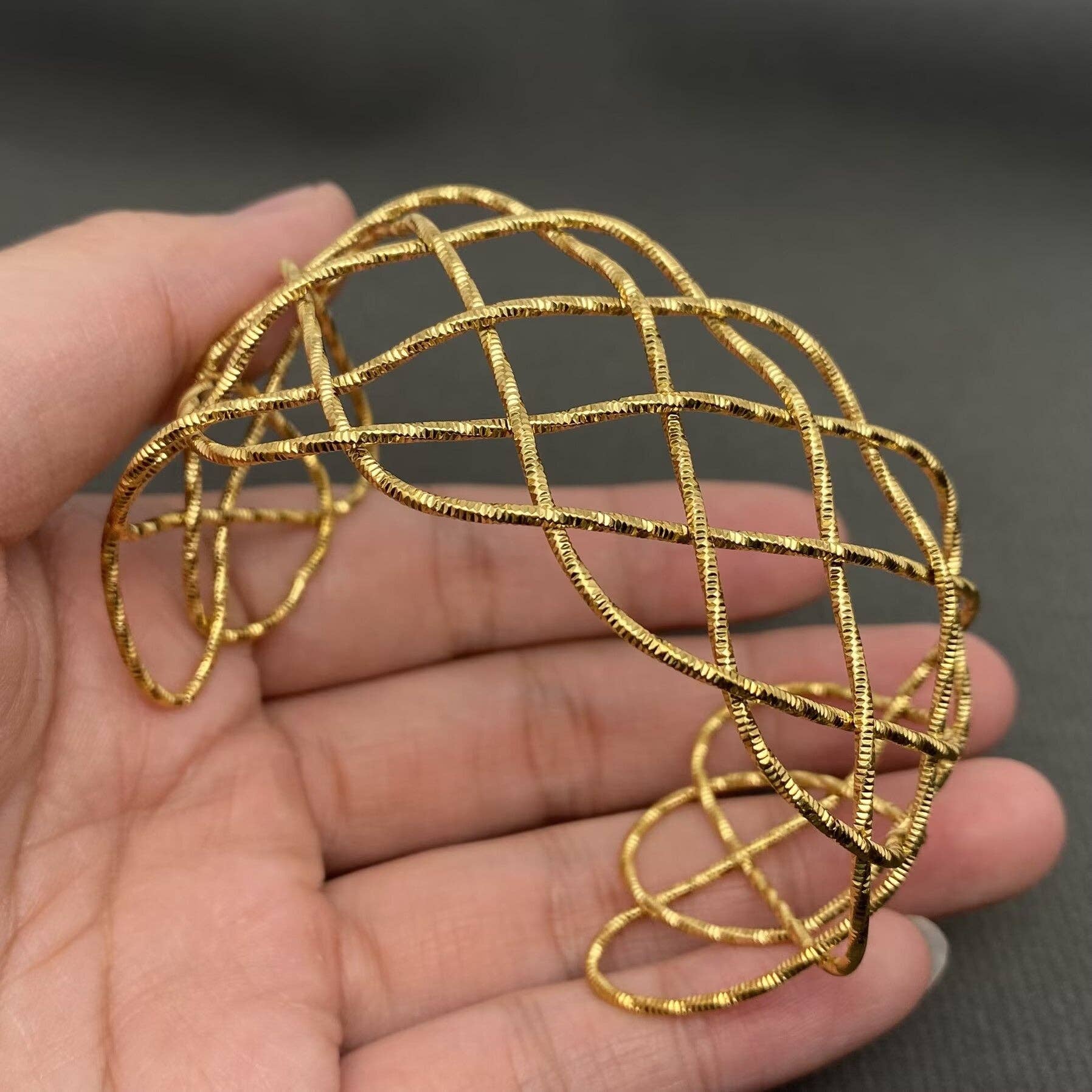 18K Gold Plated Stainless Steel Adjustable Mesh Cuff - FGS