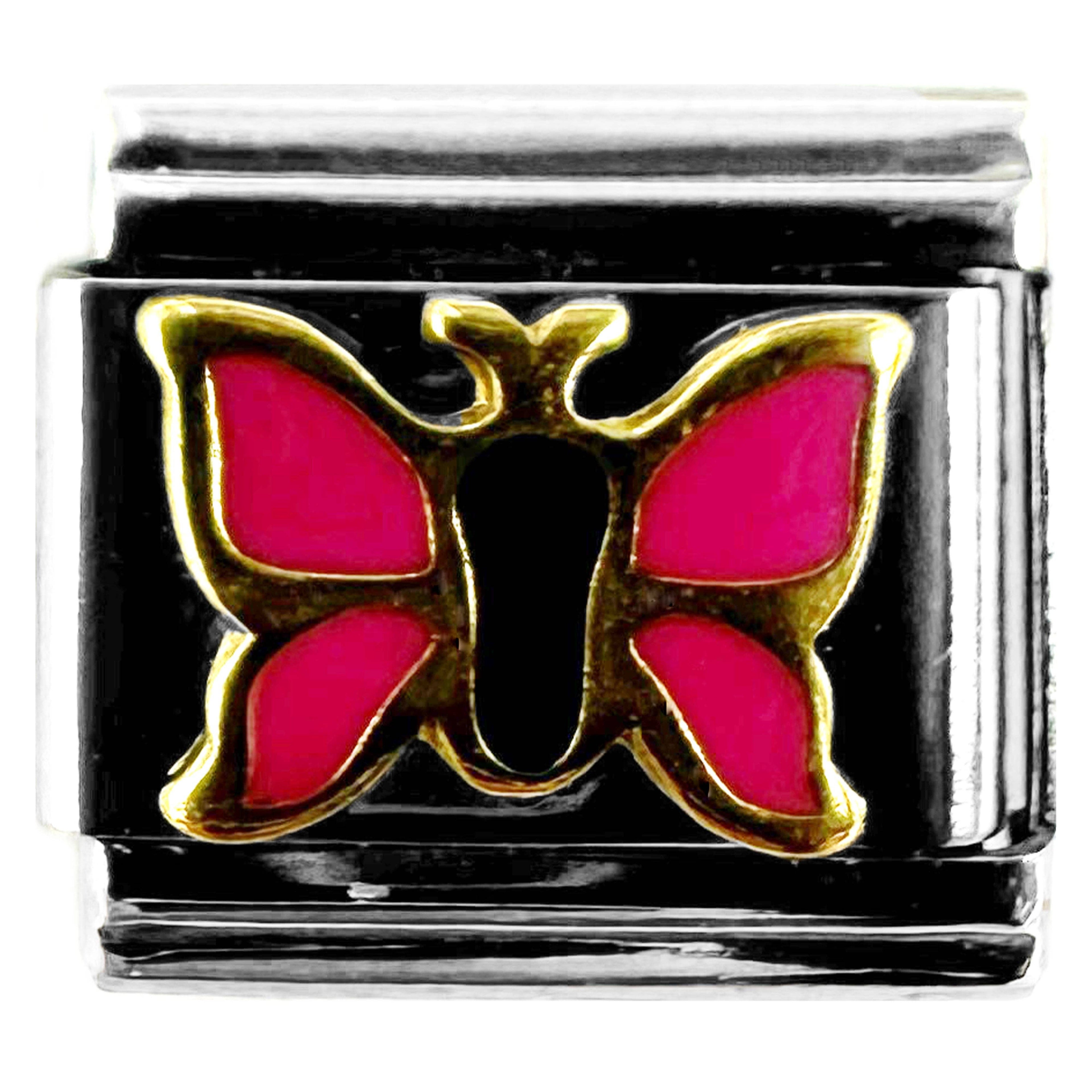 Italian Bracelet Charm - Pink Butterfly 9mm Links