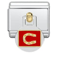 Italian Bracelet Dangle Charm - Horseshoe (Gold/Red) 9mm Links