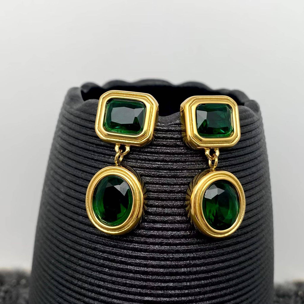 Sparkling Zircon 18K Gold Plated S.Steel Dangle Earrings - FGS