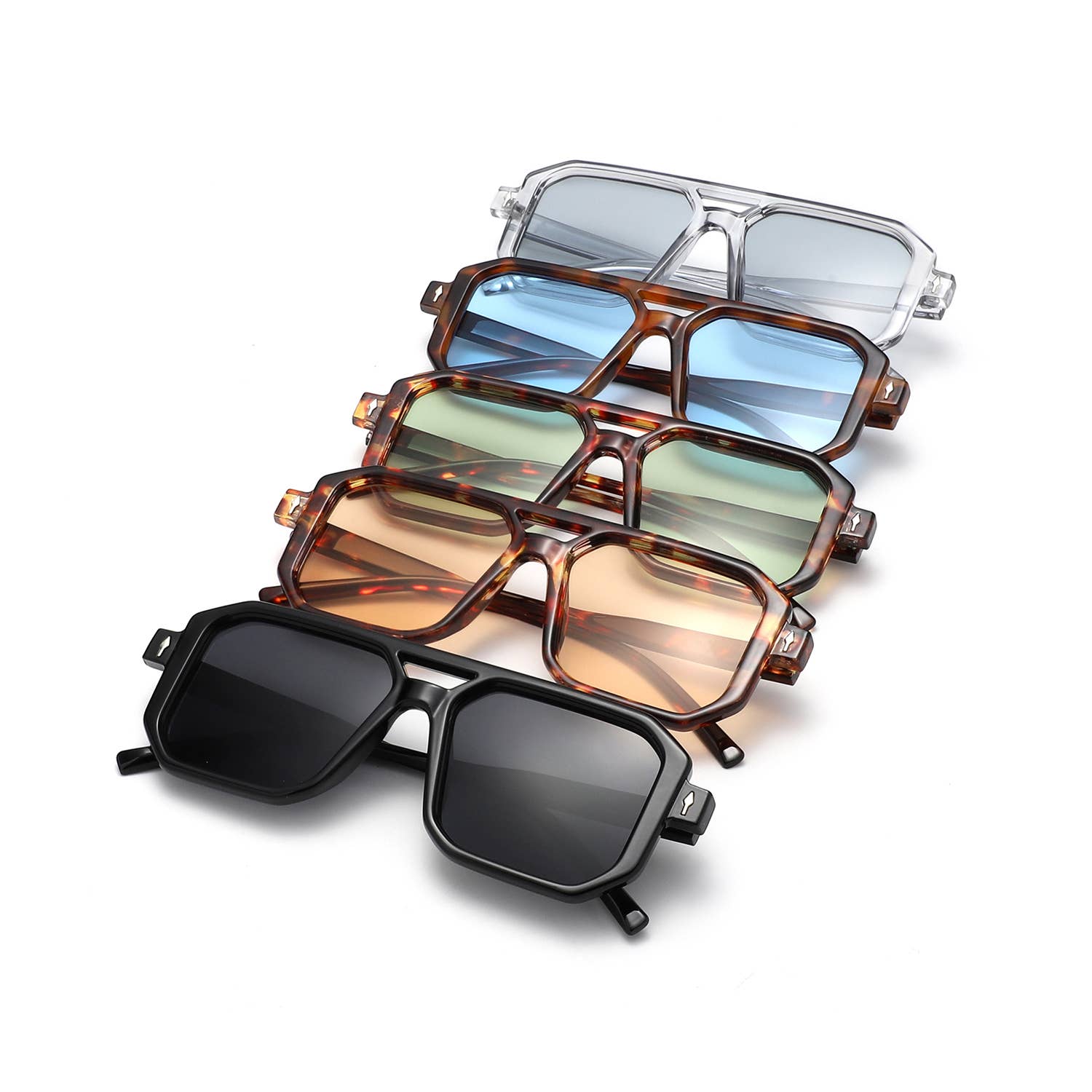 Geometric Square Brow-Bar Flat Top Sunglasses
