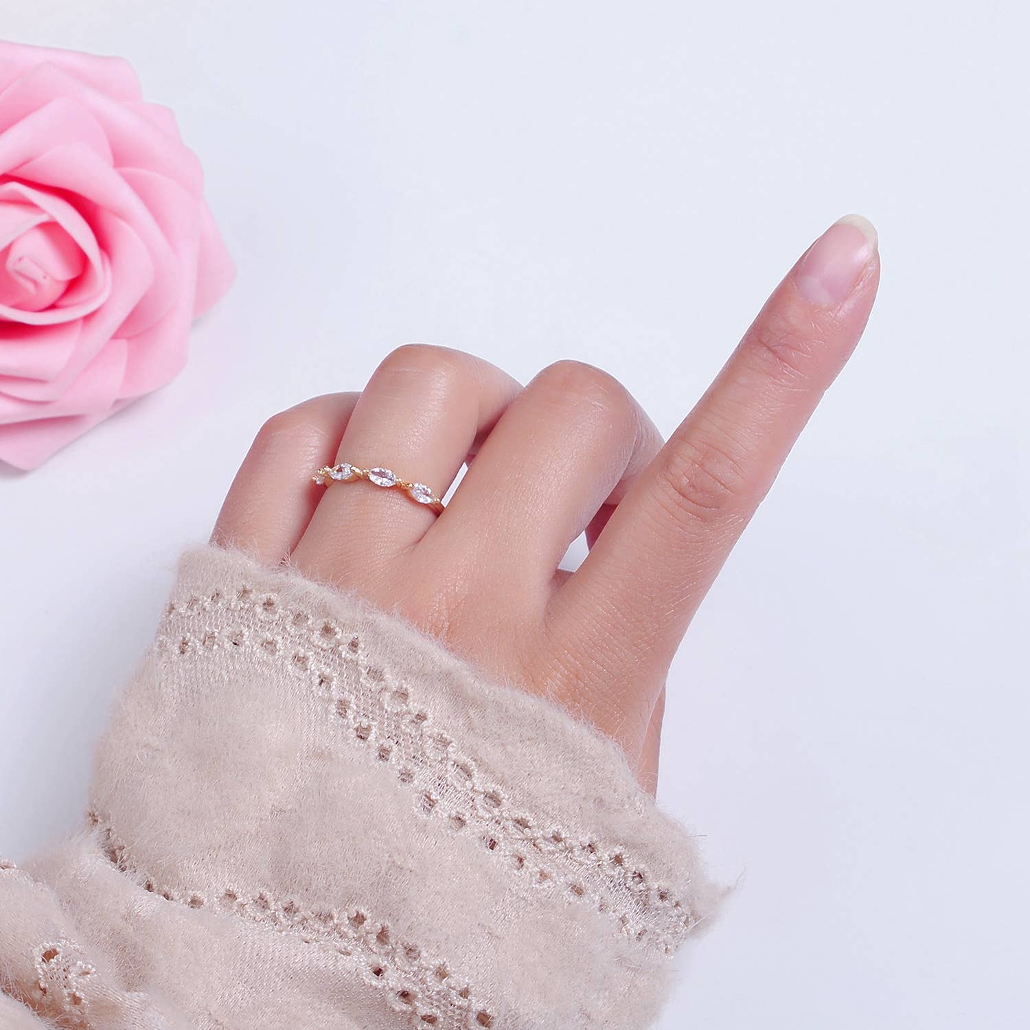 Elegant Clear Ellipse CZ Crystal Minimalist Gold Ring O2150