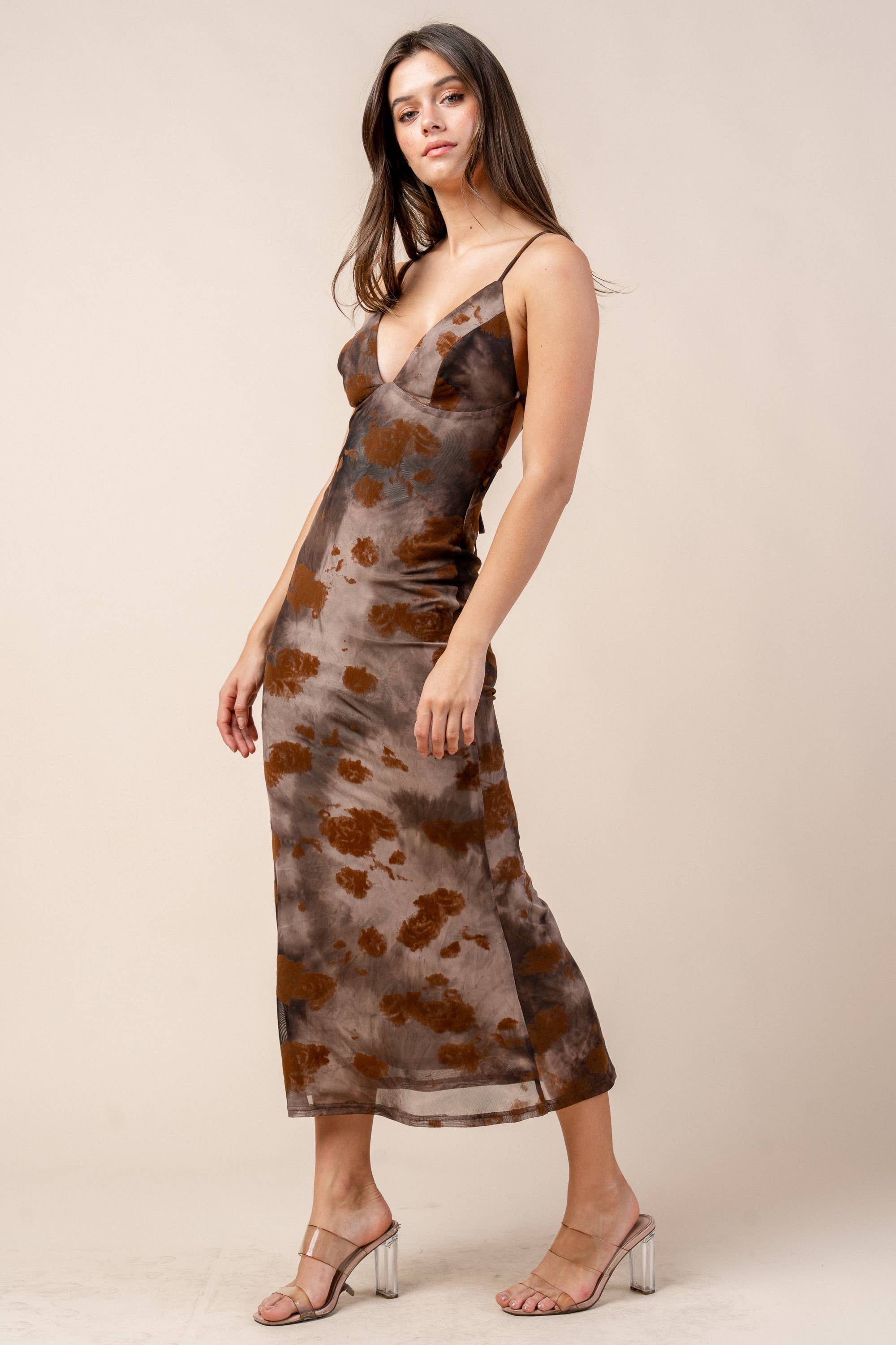 LAUREL MESH PRINT MAXI DRESS