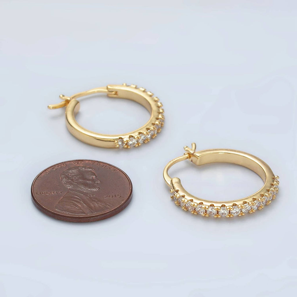 24K Gold Filled CZ Micro Paved Latch Hoop Earrings | T-158