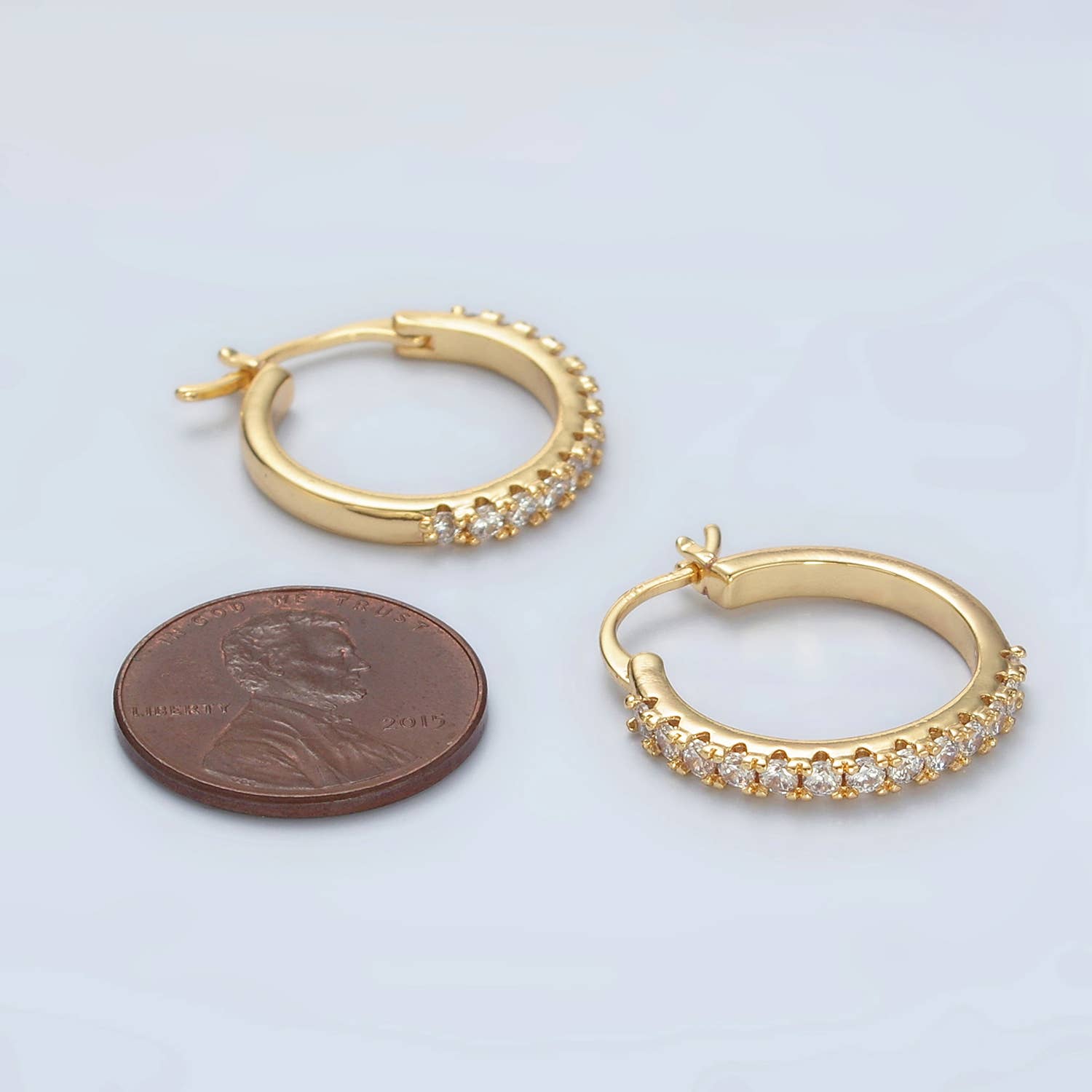 24K Gold Filled CZ Micro Paved Latch Hoop Earrings | T-158