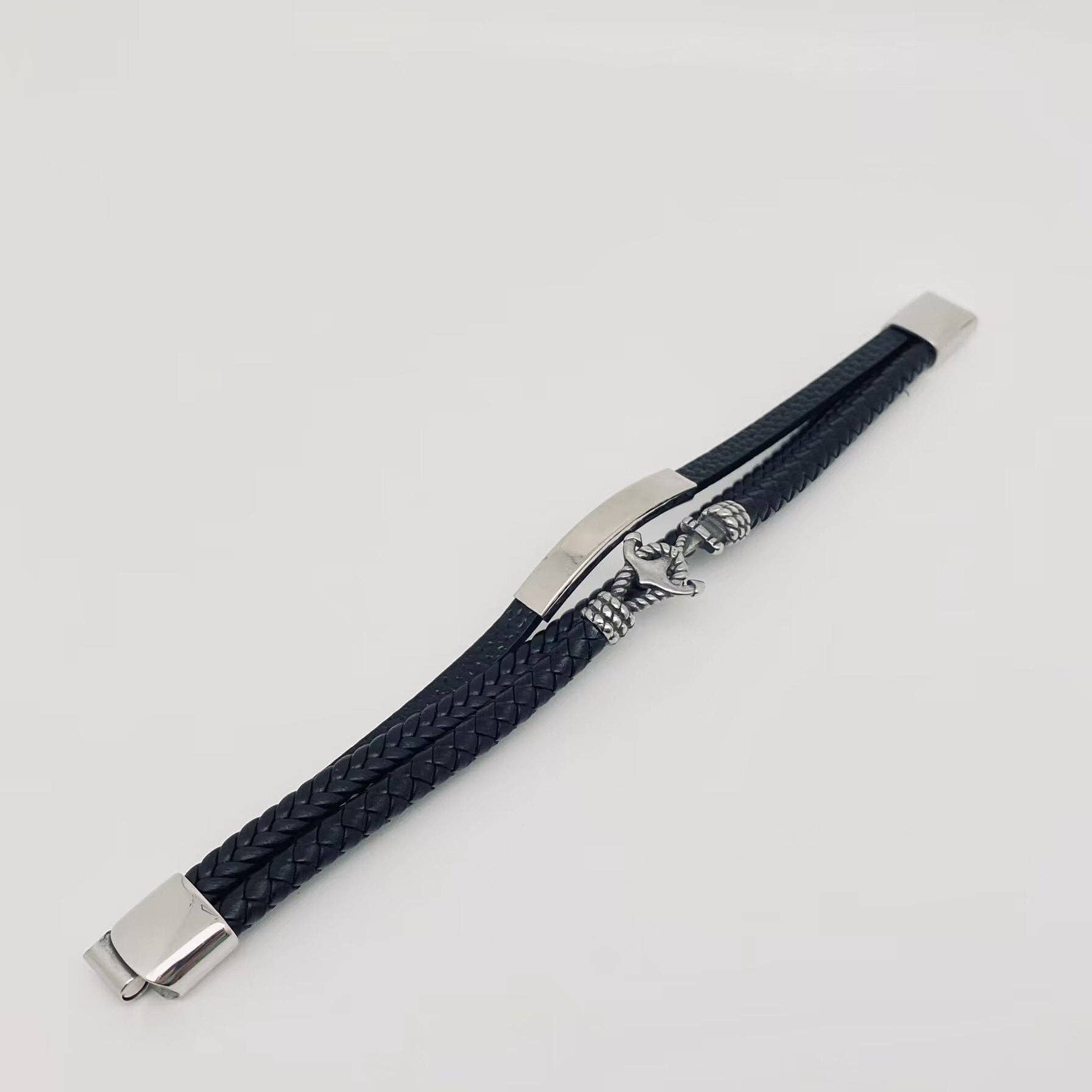 Stainless Steel Anchor Leather Bracelet - MJ/BC