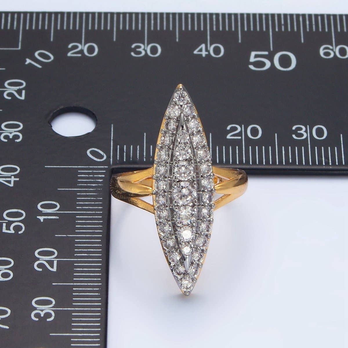 24K Gold Filled Sphere Micro Paved CZ Solitaire Mixed Metal Ring | O1423