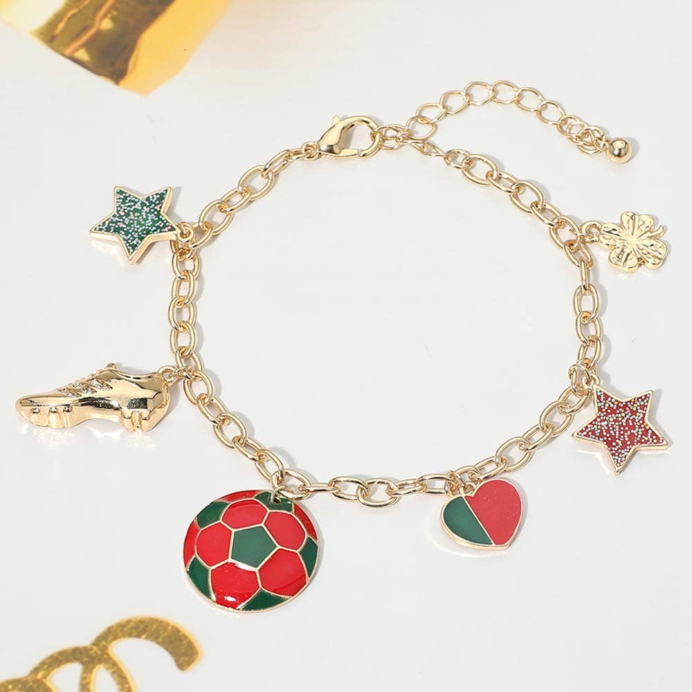 FIFA World Cup Soccer Ball Shoe Star Charm Station Bracelet