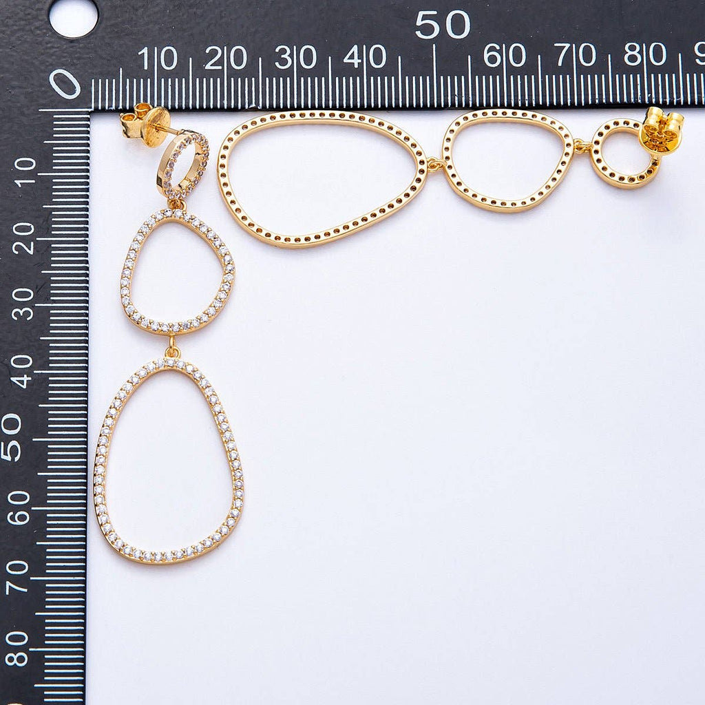 18K Gold Filled 66mm Micro Paved CZ Open Irregular Geometric Drop Studs | Earrings-00204