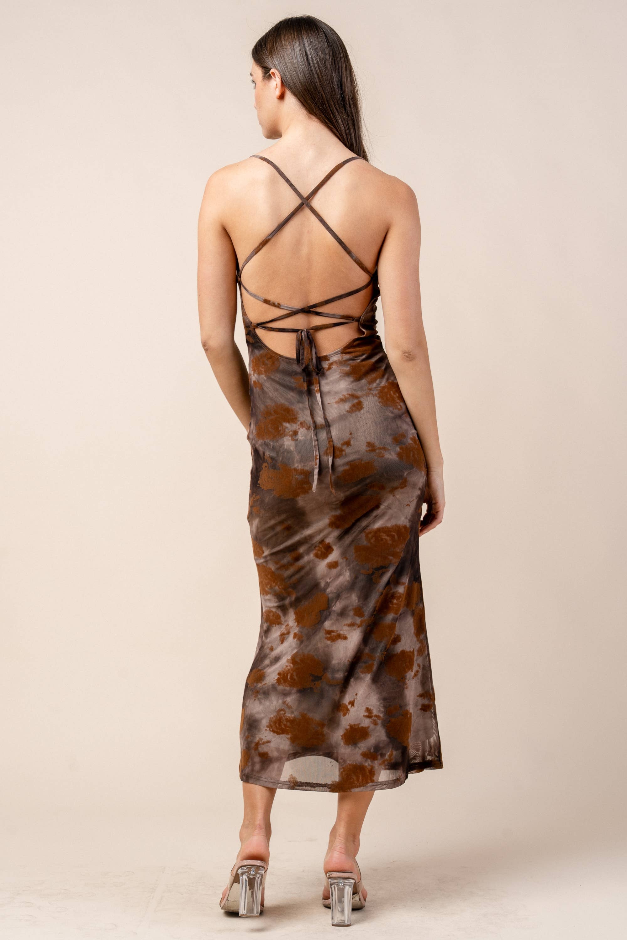 LAUREL MESH PRINT MAXI DRESS