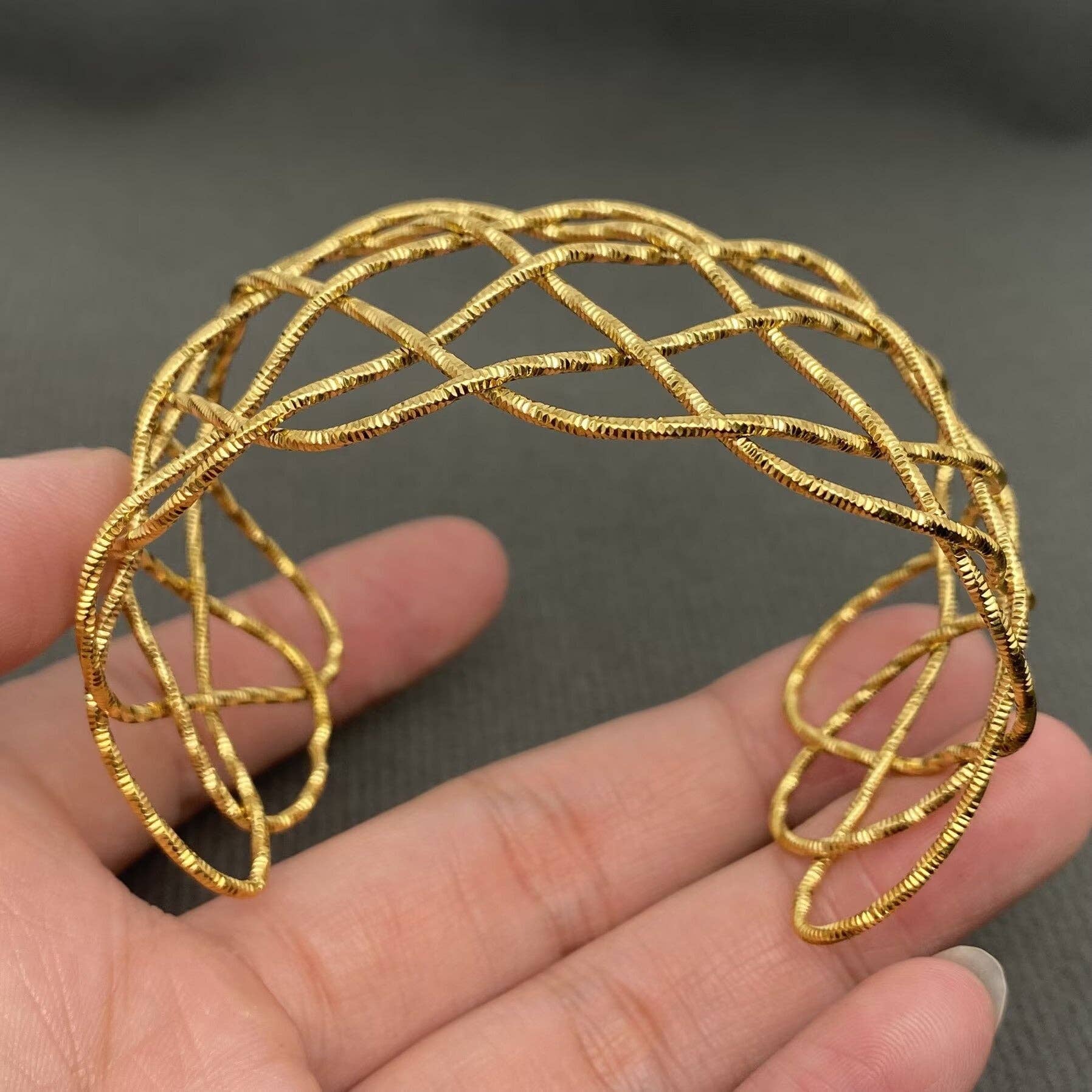 18K Gold Plated Stainless Steel Adjustable Mesh Cuff - FGS