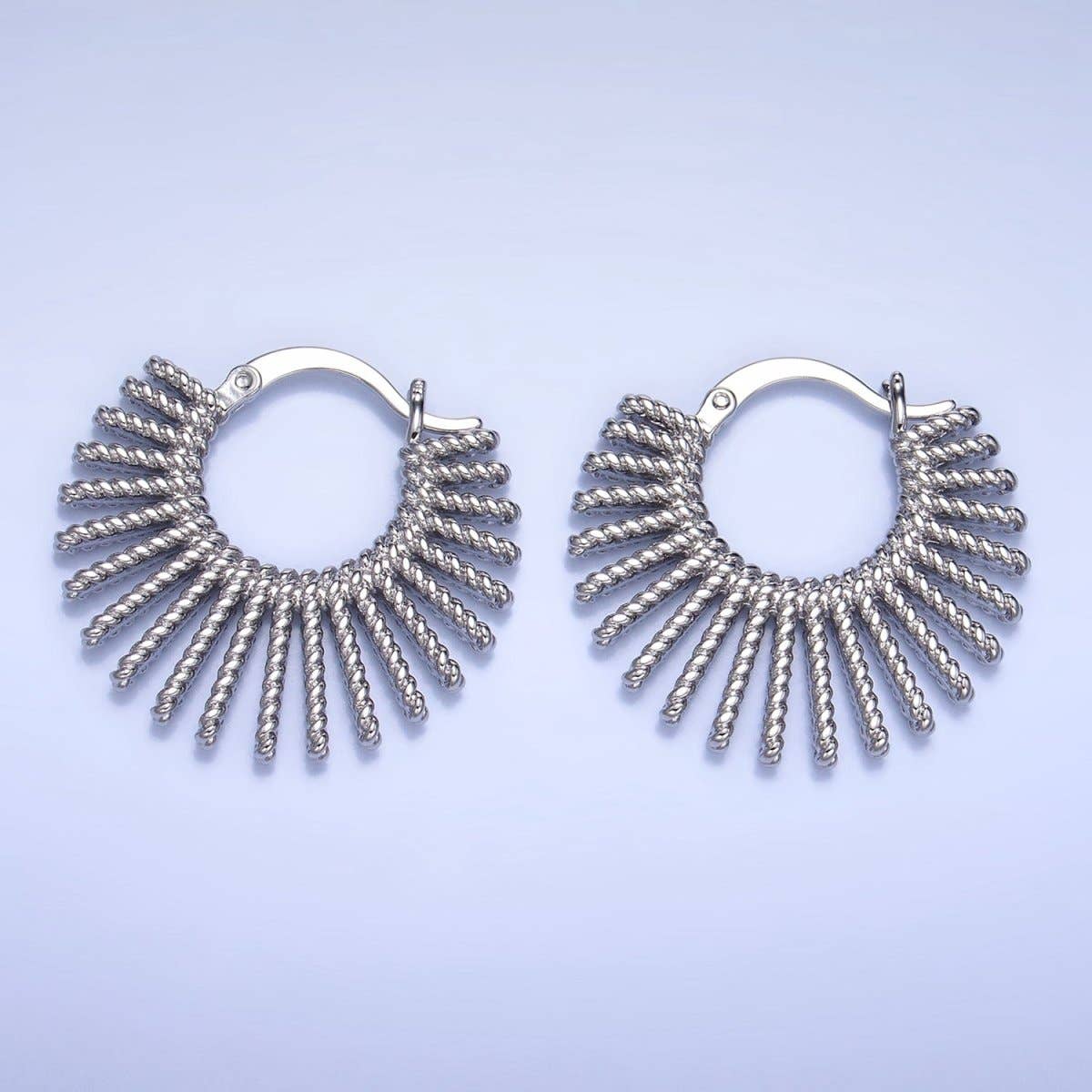 24K Gold Filled 28mm Celestial Sun Ray Croissant Latch Hoop Earrings in Gold & Silver | P230 P231