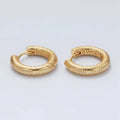 24K Gold Filled 15mm Dotted Textured Huggie Earrings | Q501