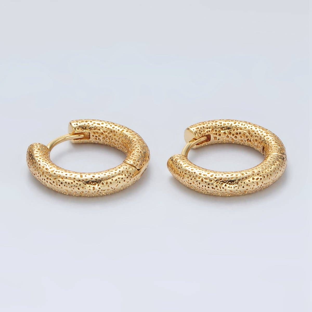 24K Gold Filled 15mm Dotted Textured Huggie Earrings | Q501