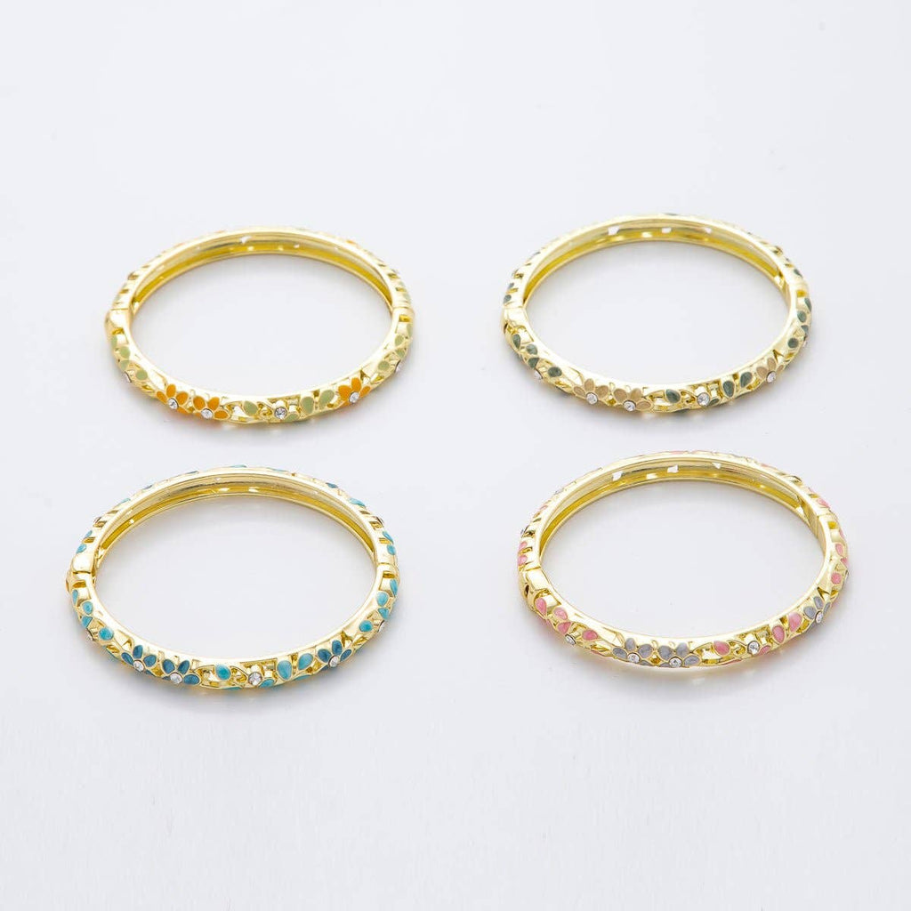 14K Gold Filled Round Pink, Green, Orange, Blue Enamel Artisan Daisy Flower Bangle | WA-292 WA-300 WA-323 WA-370