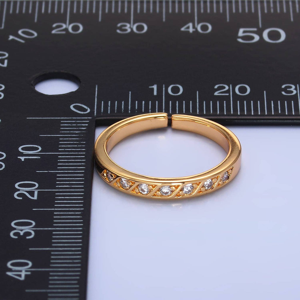 16K Minimalist Dainty CZ Paved Adjustable Ring | U393