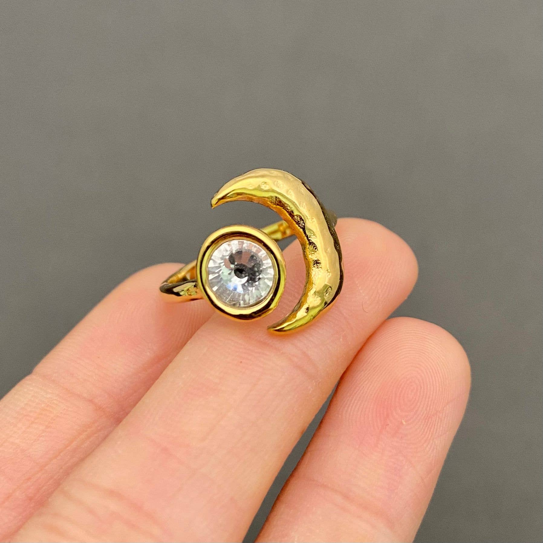 18K Gold Plated Stainless Steel Zircon Moon Ring - FGS/MS