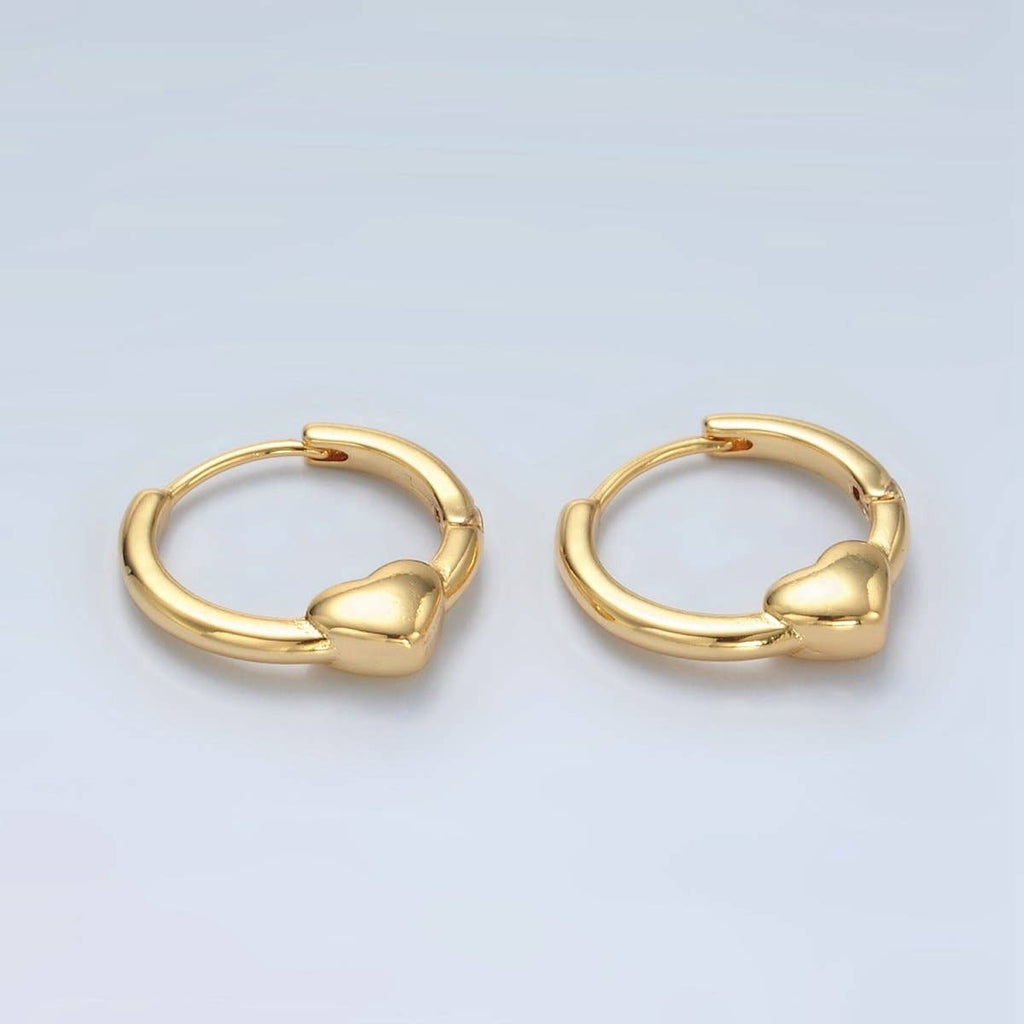 24K Gold Filled 18mm Heart Minimalist Huggie Earrings | Q492