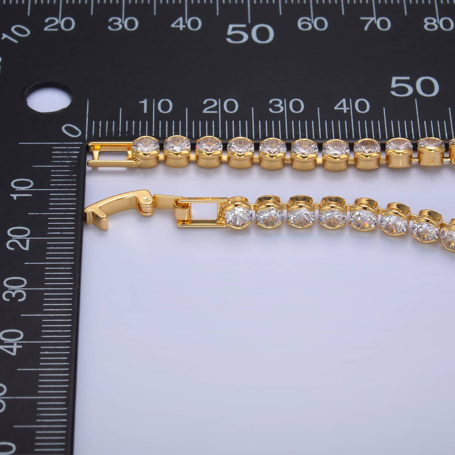 24K Gold Filled Round Bezel 7inch Tennis Bracelet | WA-2980