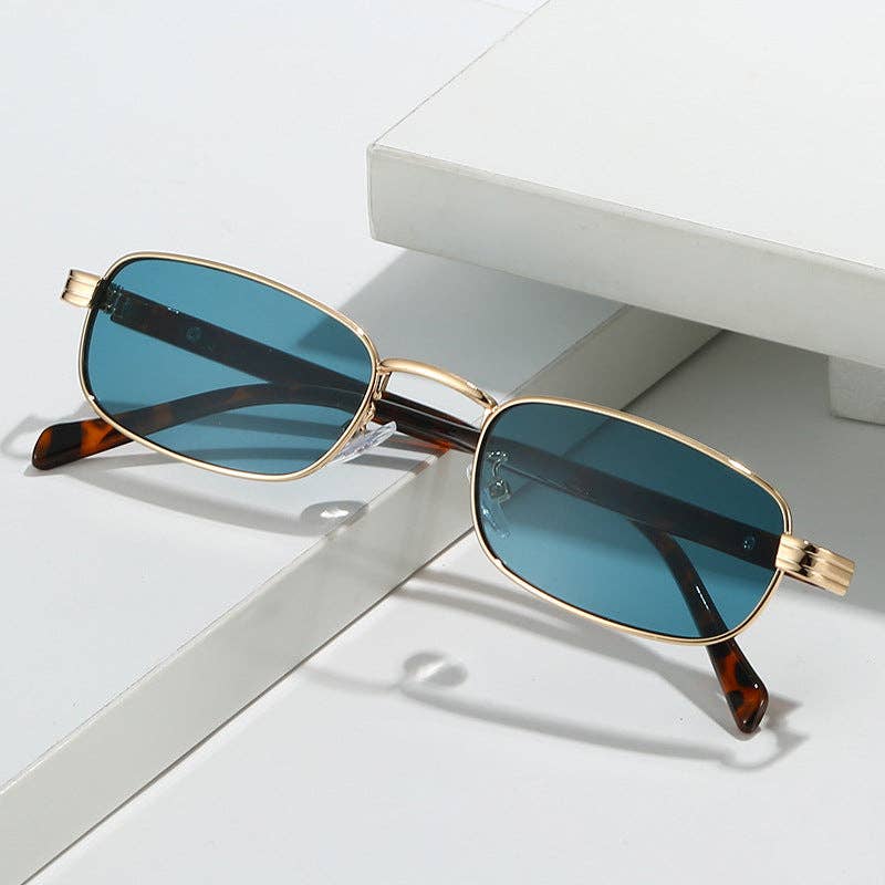 Trendy Rectangle Metal Sunglasses with UV Protection