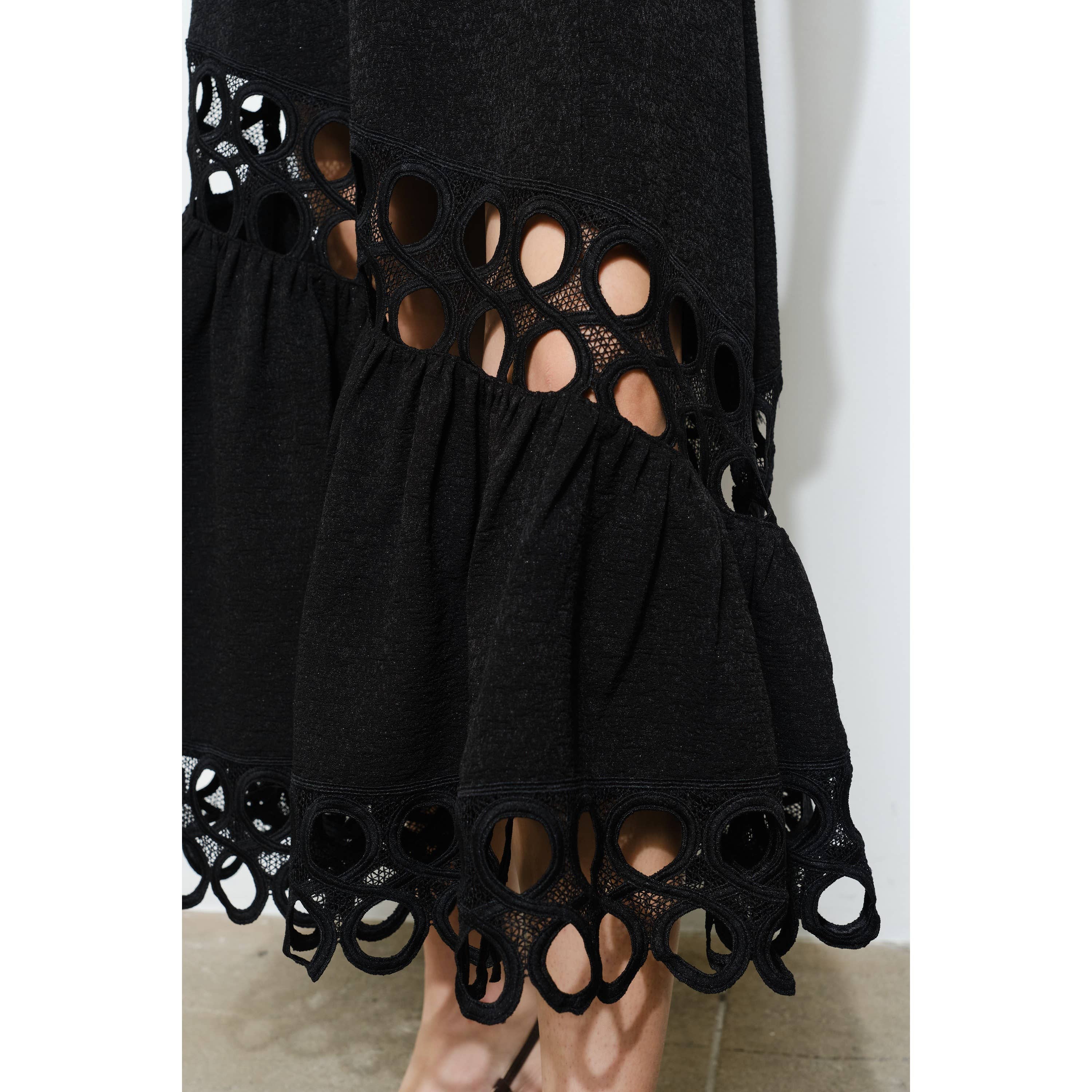 Chic Textured Lace Halter Tassel Draped Midi Dress
