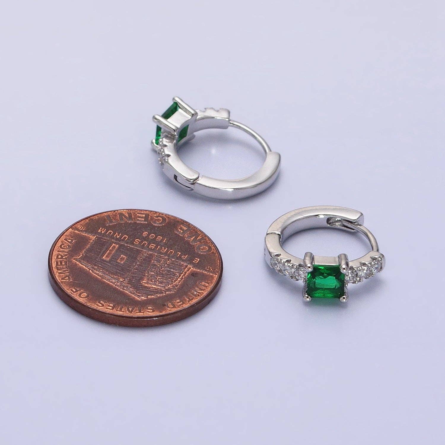 Gold Filled Emerald Green Square CZ Cartilage Huggie Earring