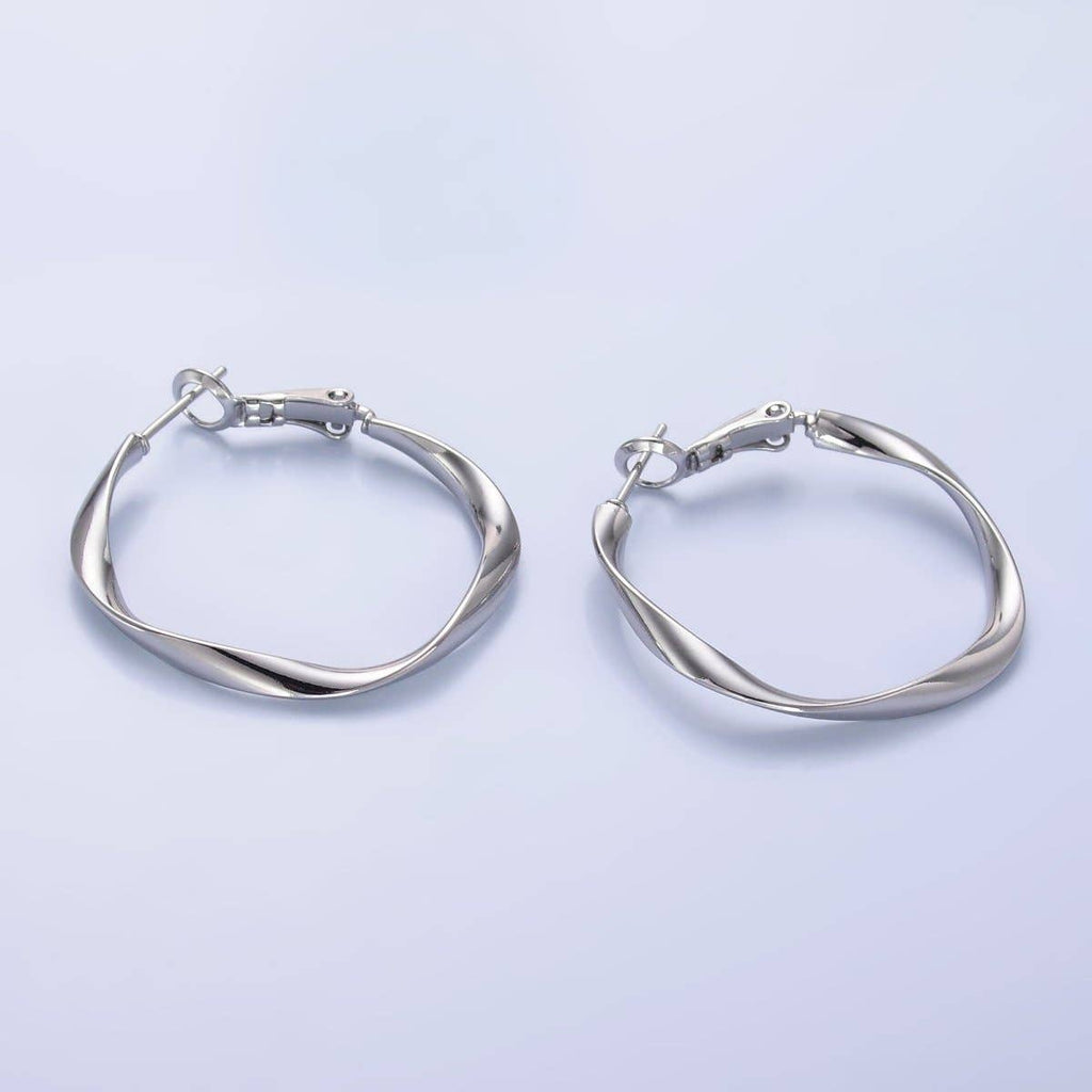 24K Gold Filled 32mm Twisted Hinge Hoop Earrings in Gold & Silver | AB863 AB864
