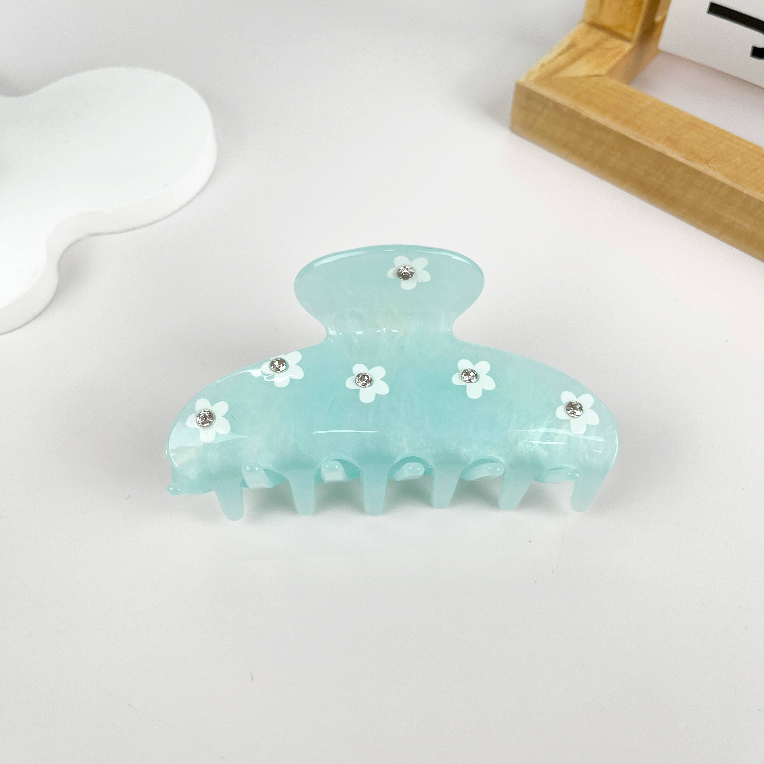 Half Moon Diamond Florals Hair Claw Clip