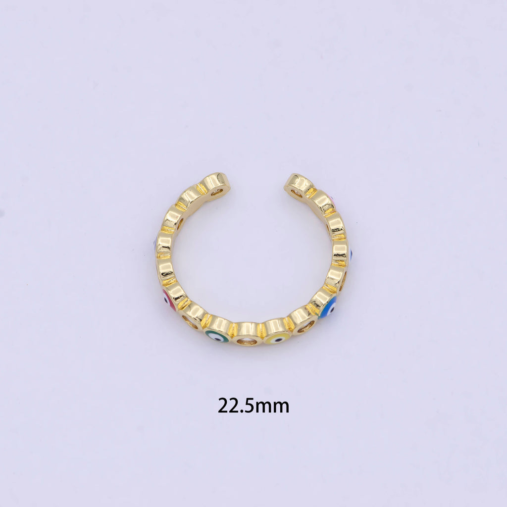 Dainty Red / Blue Gold Filled Evil Eye Ring Open Adjustable