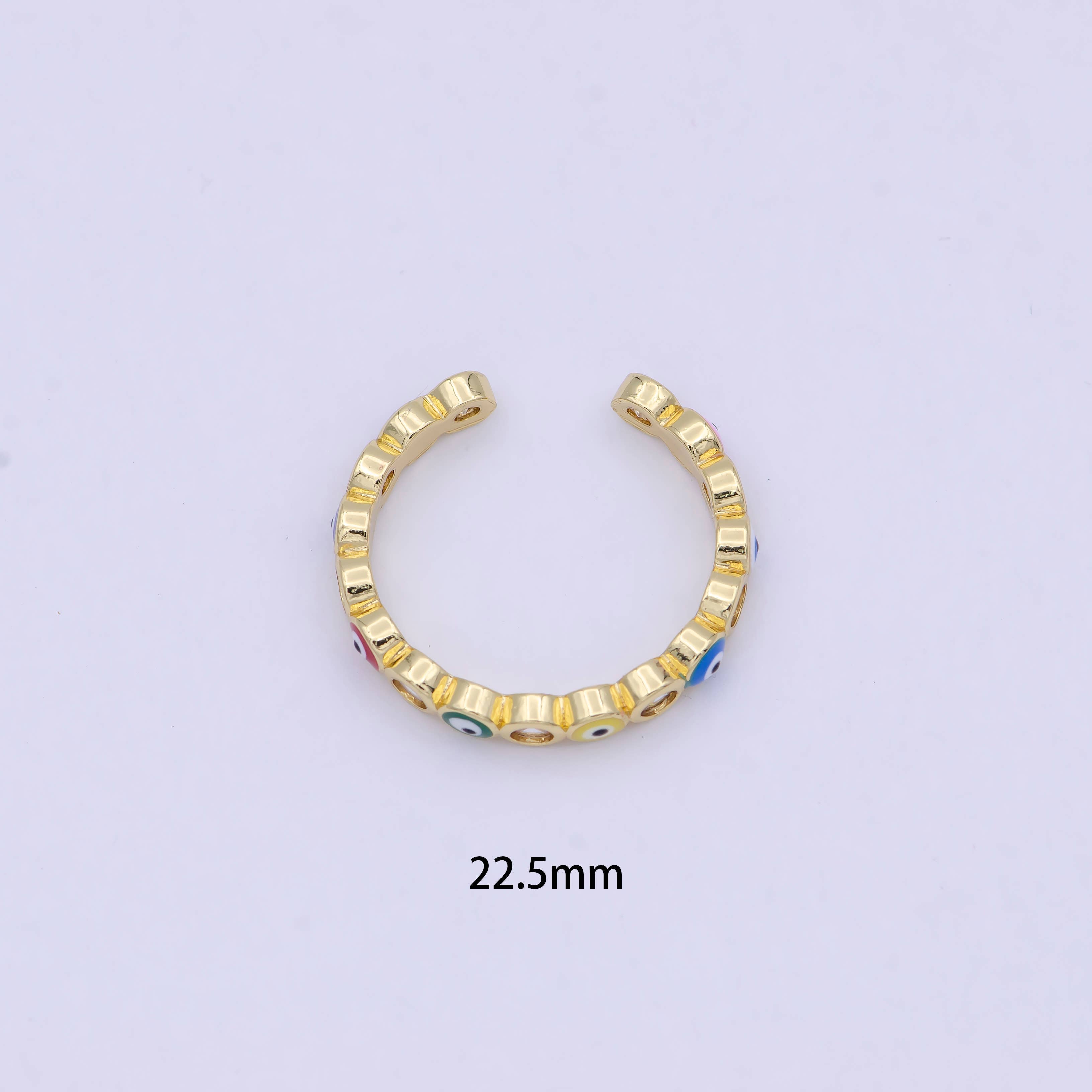 Dainty Red / Blue Gold Filled Evil Eye Ring Open Adjustable