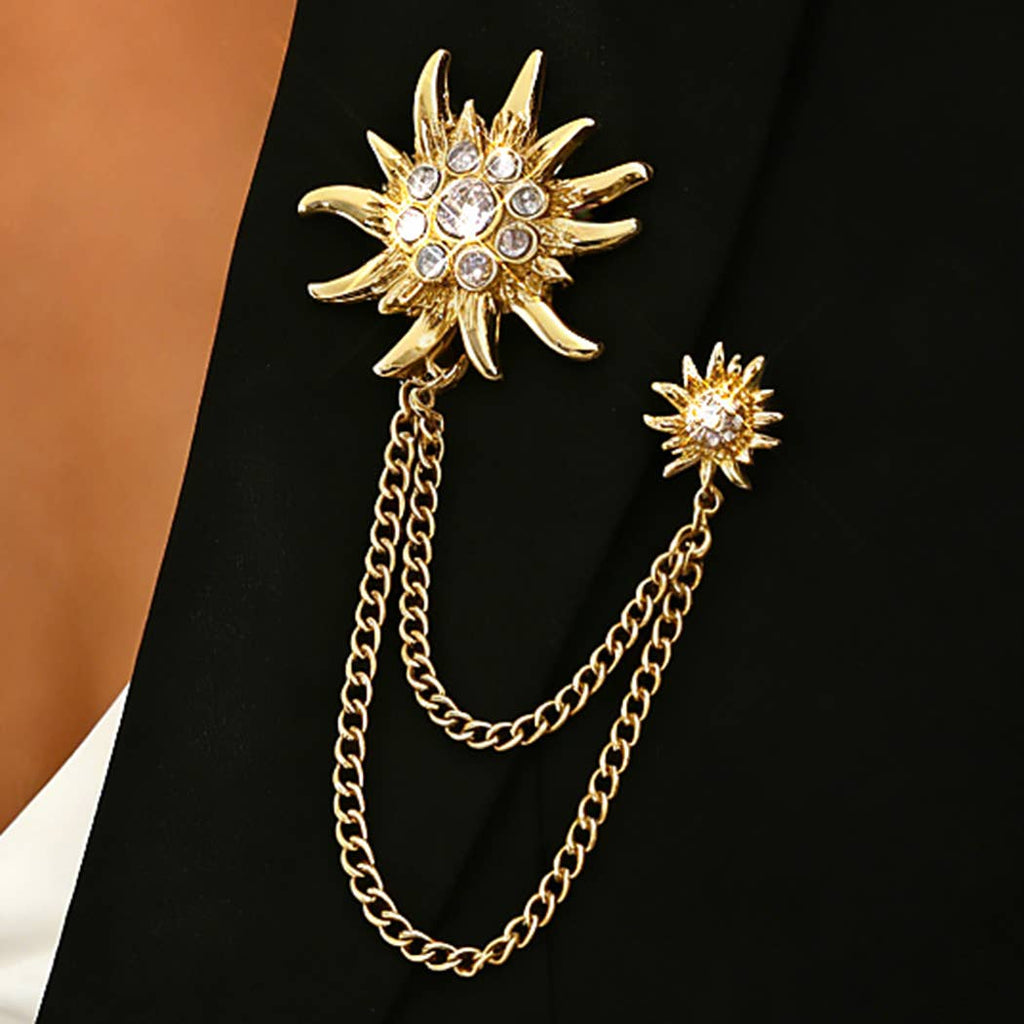 TWO PIECE DROOPING CHAIN PAVE FLOWER BROOCH PIN