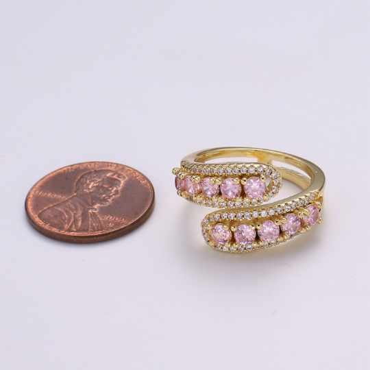 1x Swirl Gold Ring, Pink Cz Ring Jewelry, Cubic Zirconia Gre